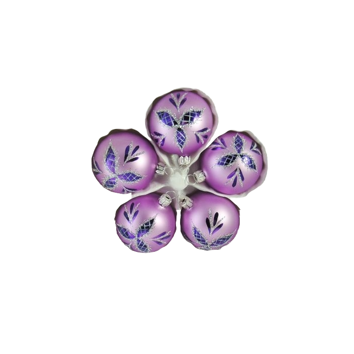 Julekugle Mat lilla med mønster 5-pak 6 cm