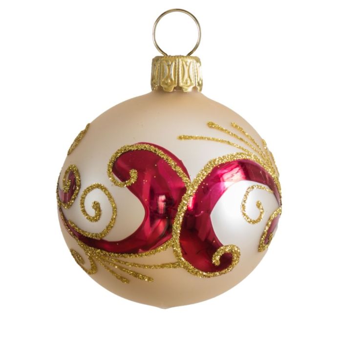 Glaskugler mat champagne med orientalsk blomst 5-pak 6 cm