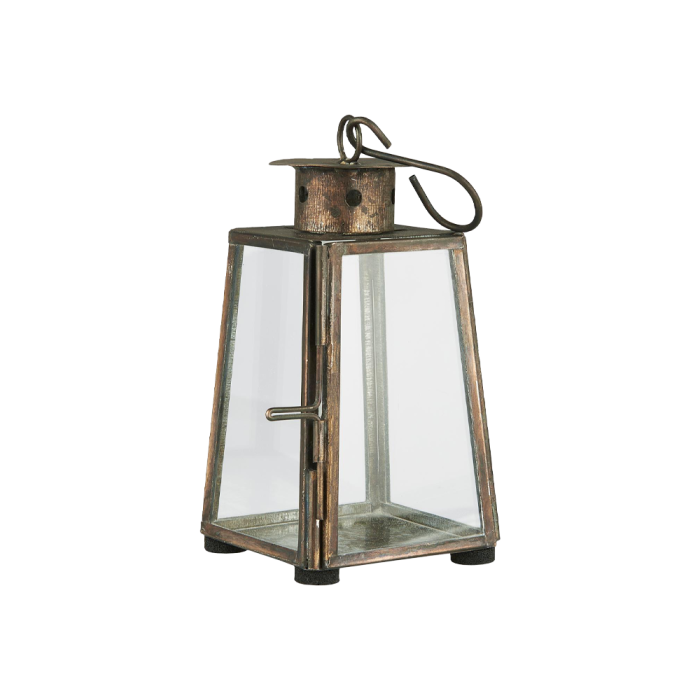 Ib Laursen guldfarvet mini lanterne 12 cm med skrå glassider