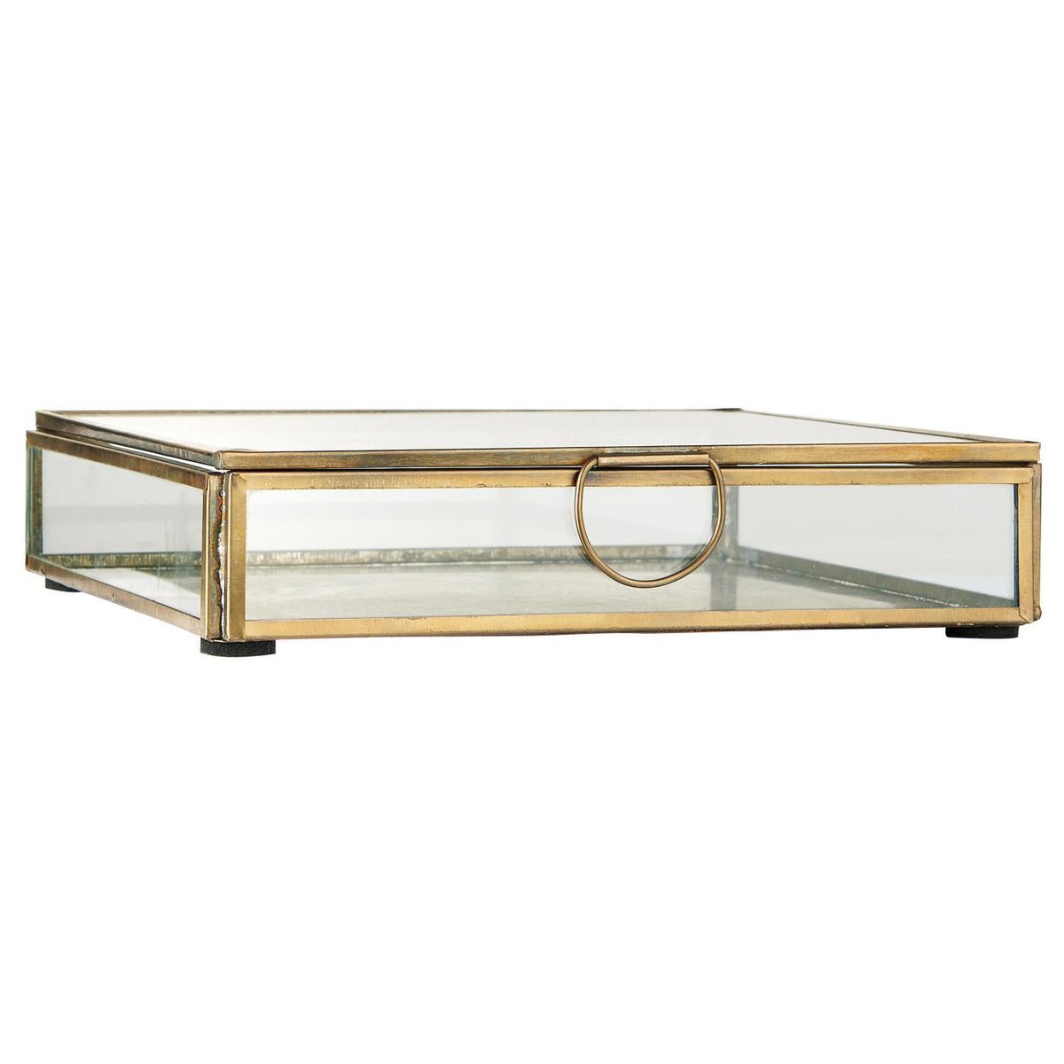 Square Solitaire glass box from Ib Laursen with lid, clear glass and antique gold-colored metal frame for napkins, 16.5 x 16.5 cm