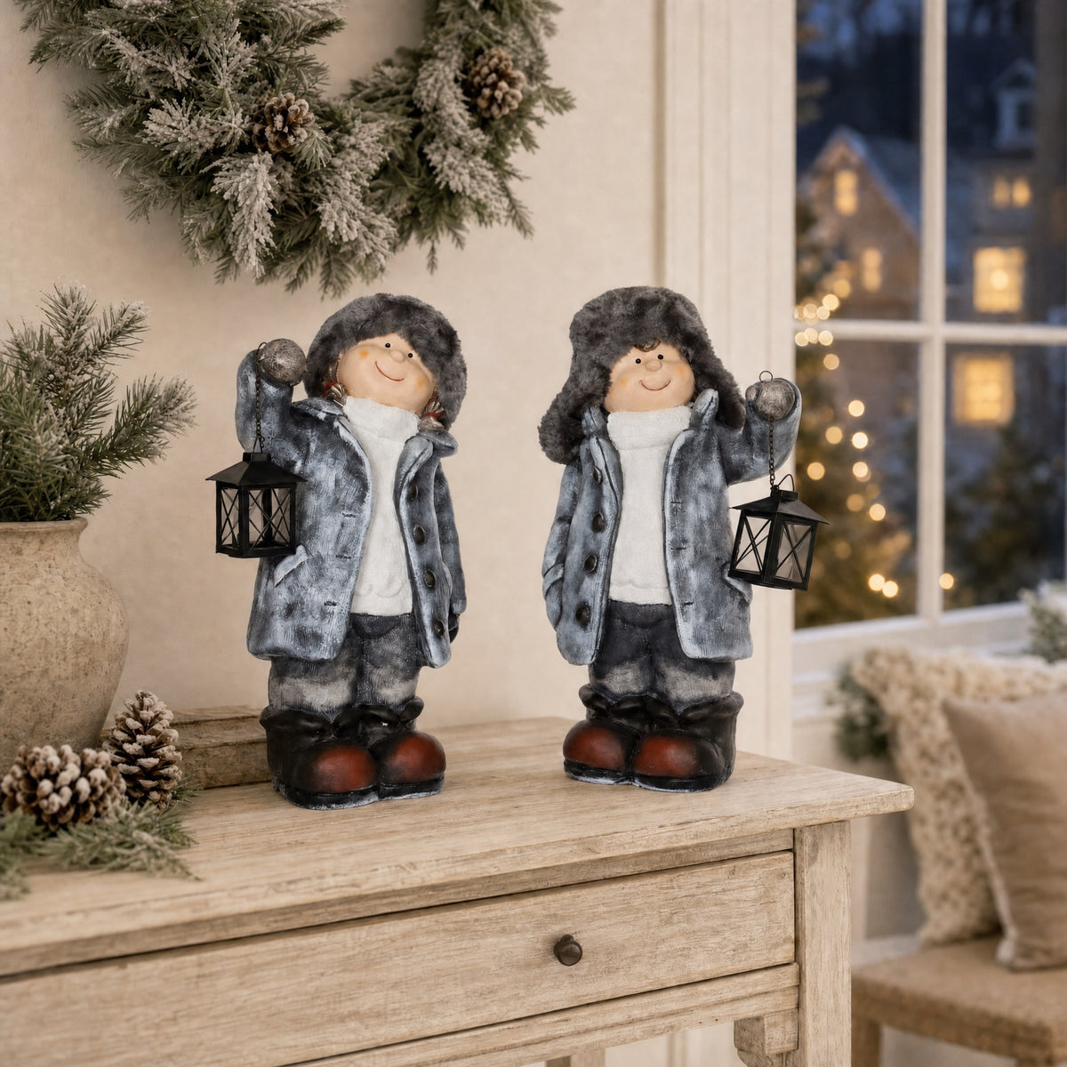 Winter children with lanterns