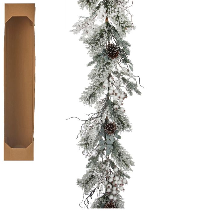 Hardy granguirlande med hvide bær 180 cm lang