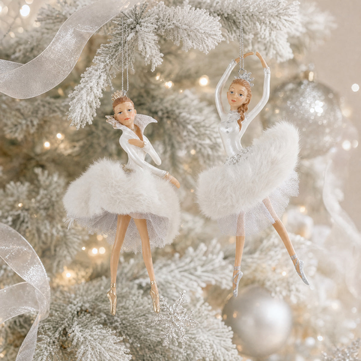Ballerina with white ostrich feather dress