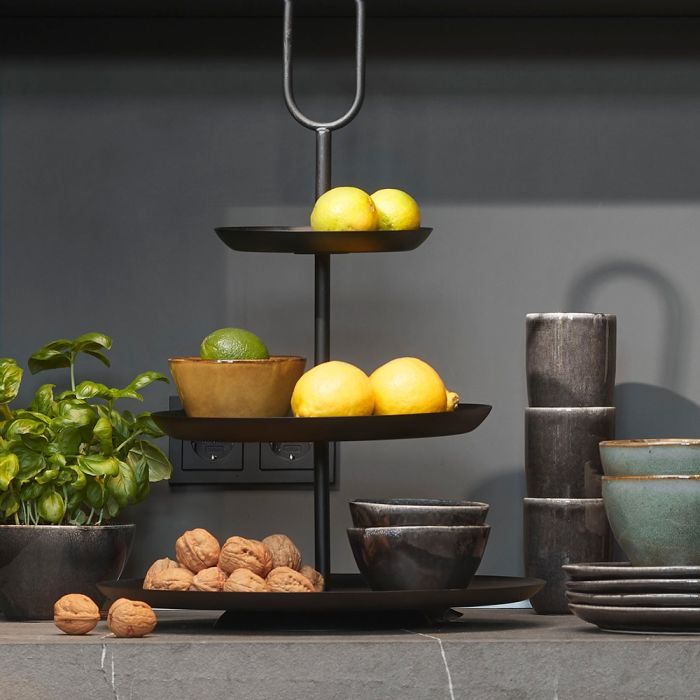 Tabo stentøj skål sort 14 cm med citroner og valnødder