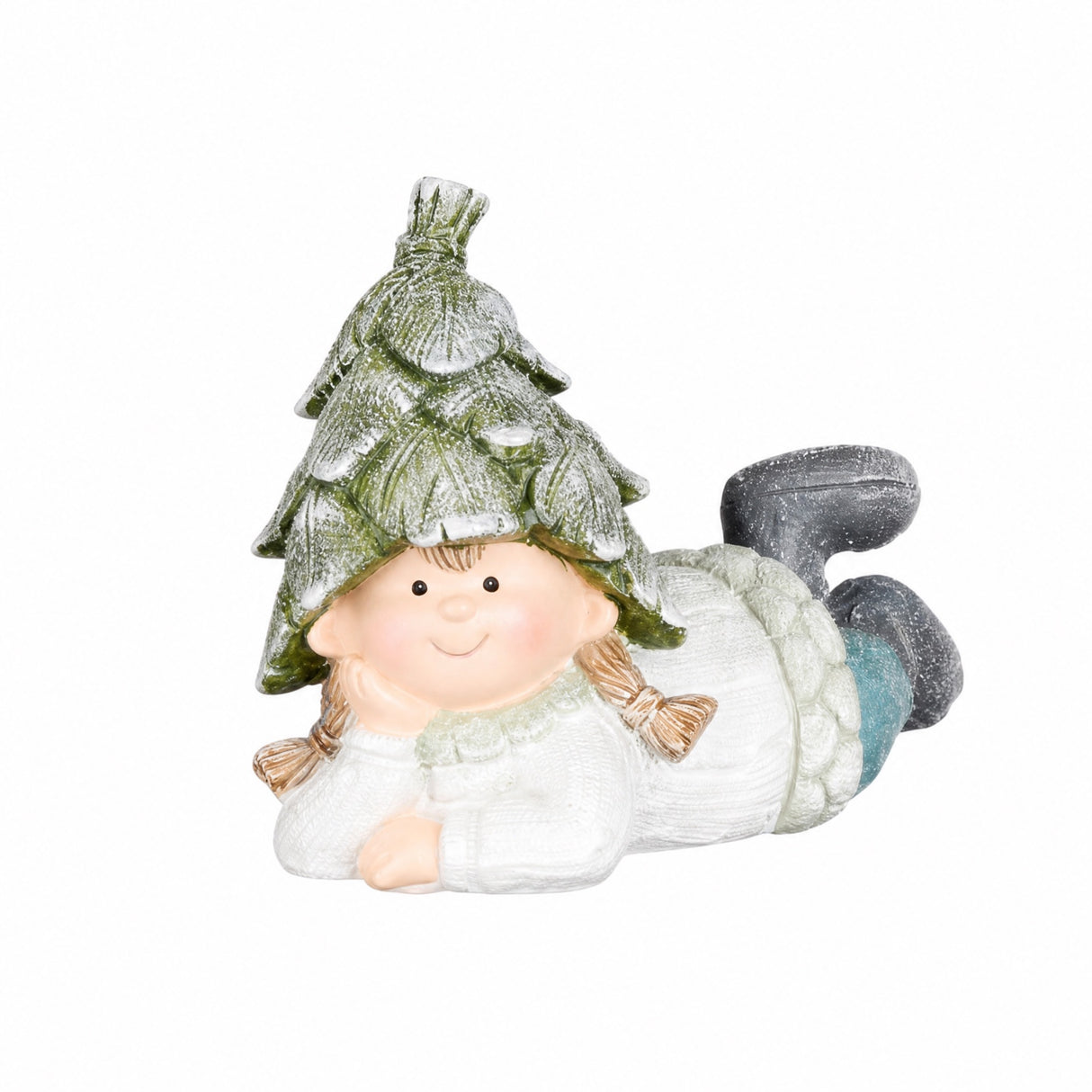 Recumbent winter children with cone hats