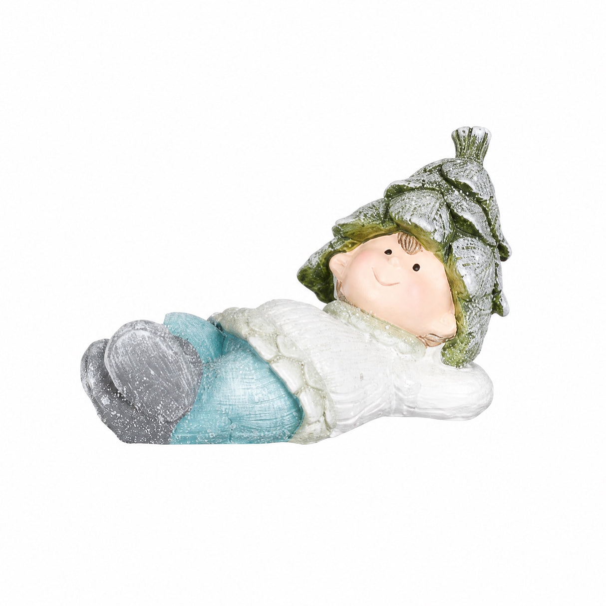 Recumbent winter children with cone hats