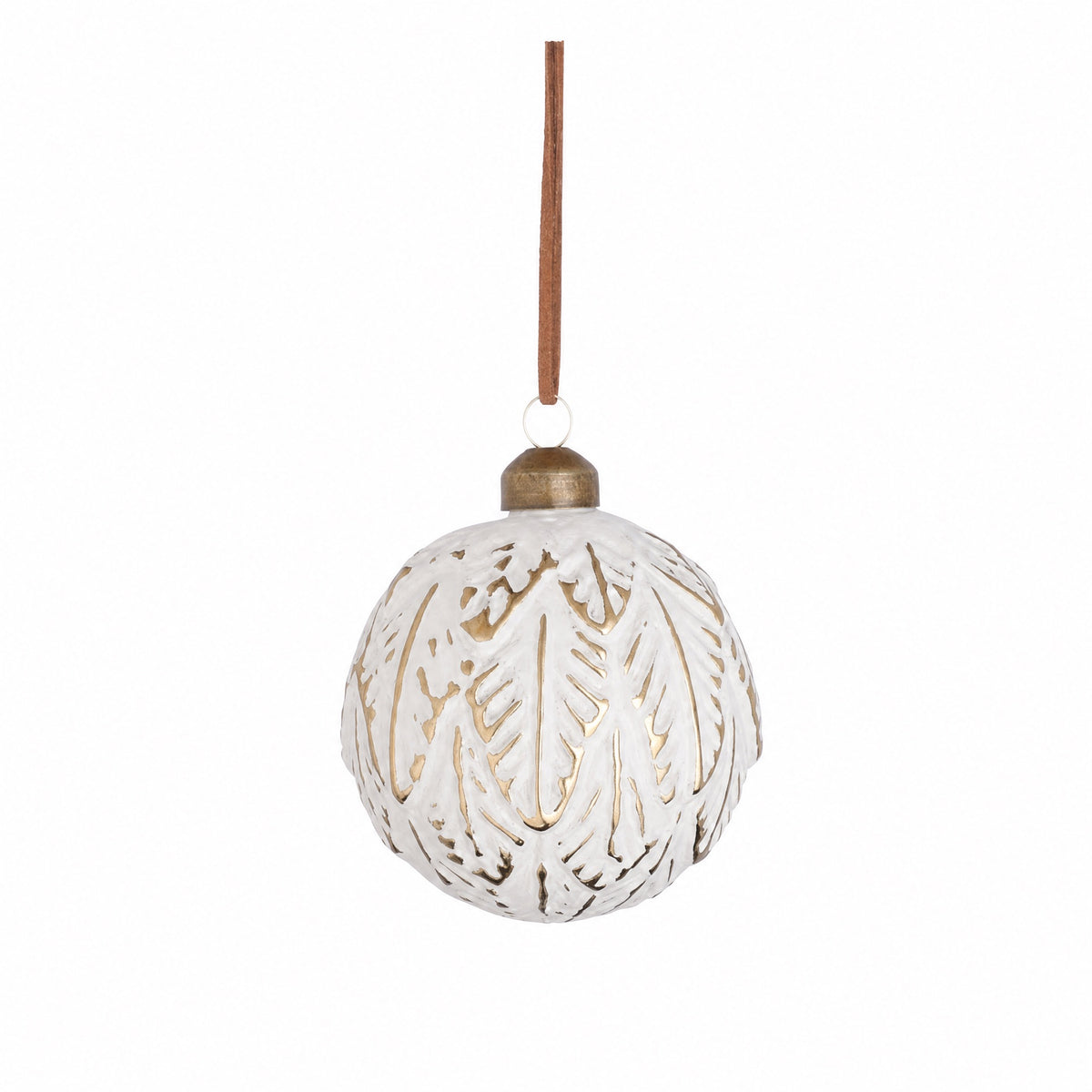 White Christmas ball with leaf pattern