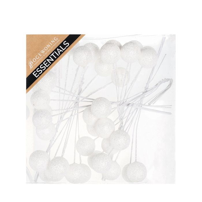 Glitterkugler på wire hvide