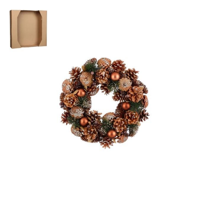 Krans med brune kogler 34 cm i diameter