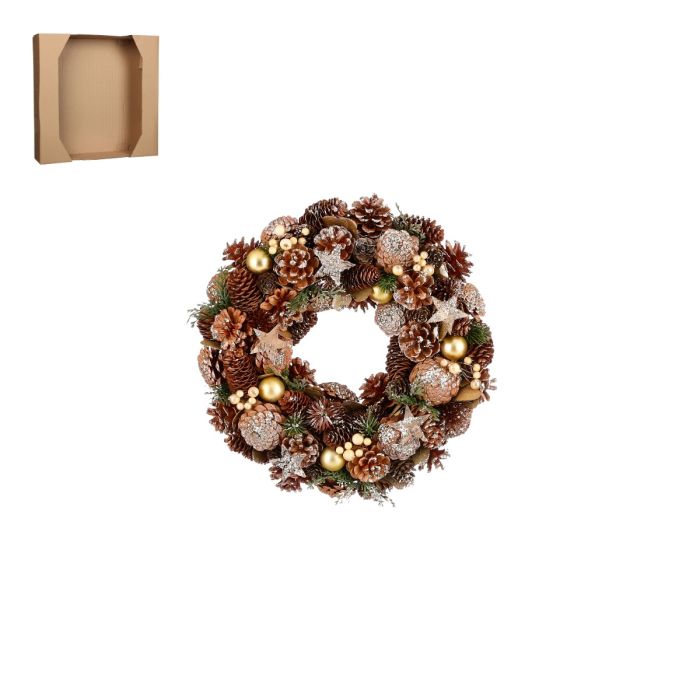 Krans med kogler og stjerner 34 cm i diameter