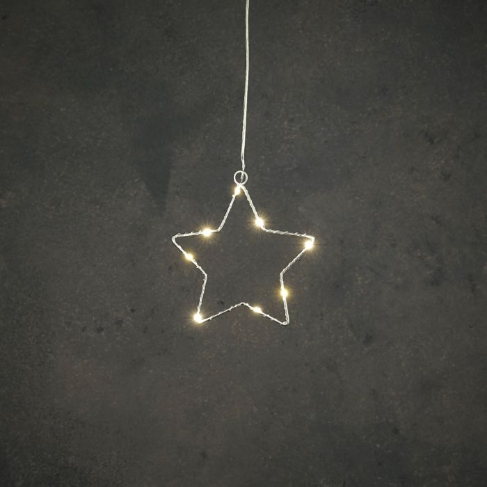 Sølvfarvet stjerne med lys 15 cm i dia