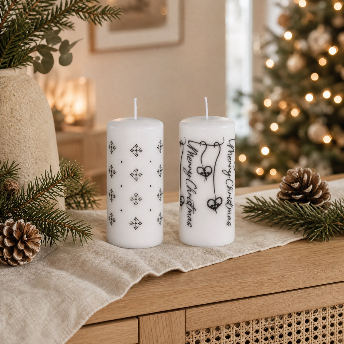 White candle block with motif