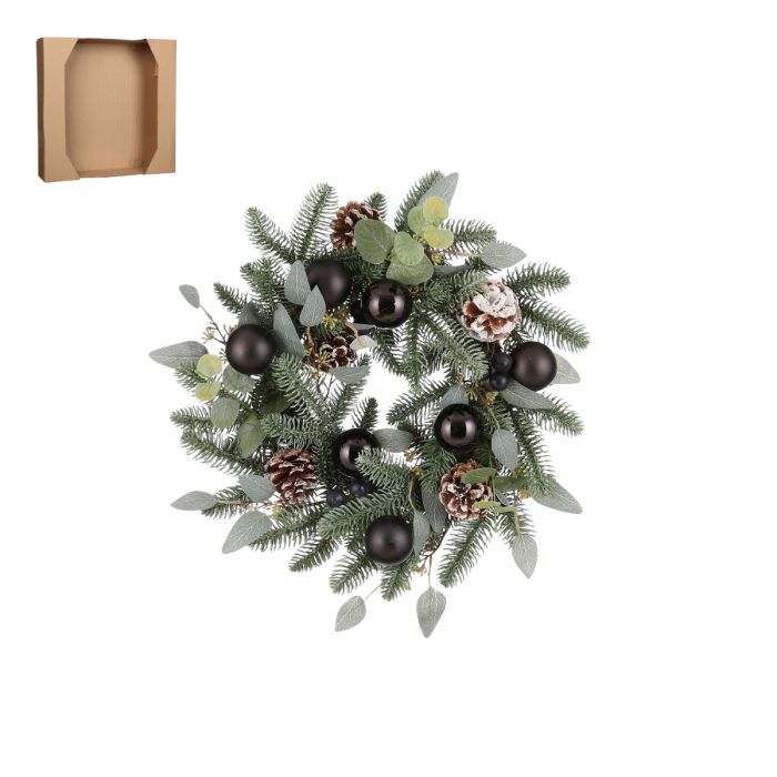 Orlando krans med sorte julekugler 40 cm i dia