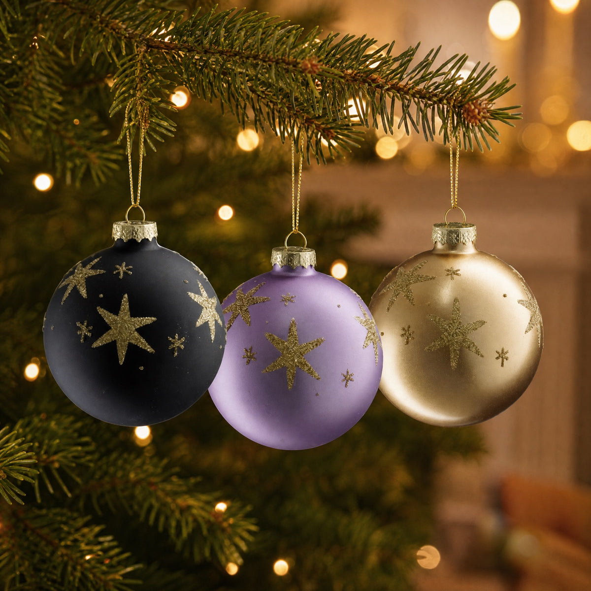Christmas ball with gold glitter stars Ø 8 cm