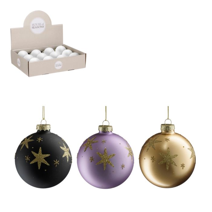 Julekugle med guldglimmer stjerner 8 cm i dia