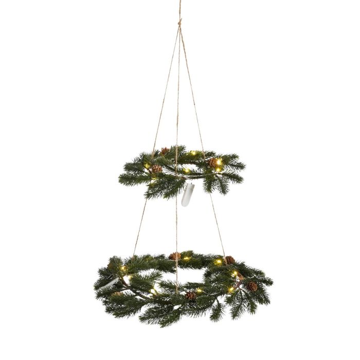 Dobbelte grankranse med kogler med lys