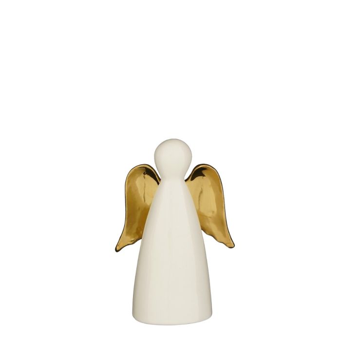 Lille hvid porcelænsengel med guldfarvede vinger fra House of Seasons – en rolig og dekorativ detalje i juleindretningen.