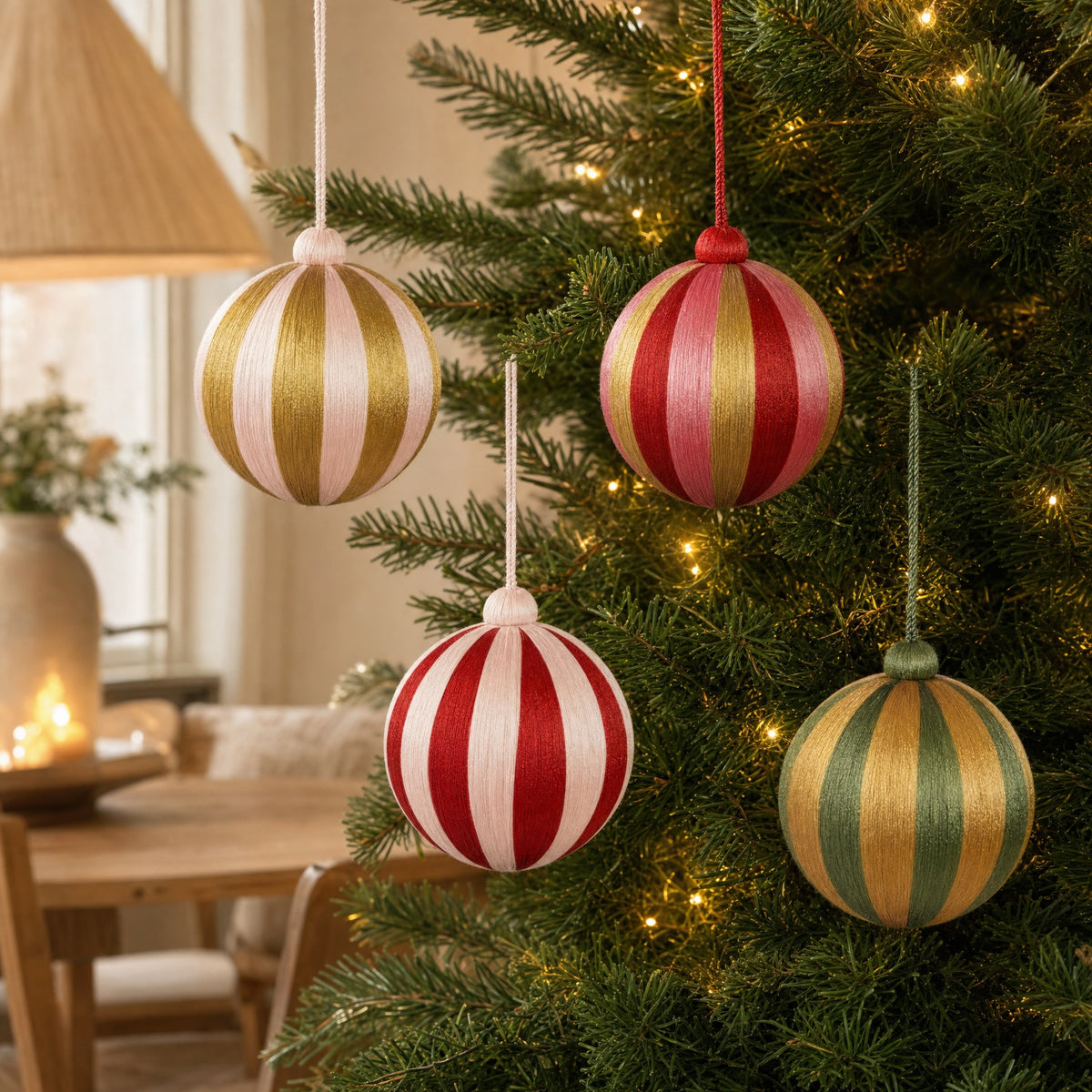 Christmas baubles with stripes 10 cm in diameter