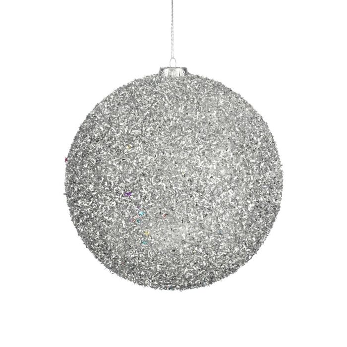 Stor Julekugle sølv glitter 20 cm i dia
