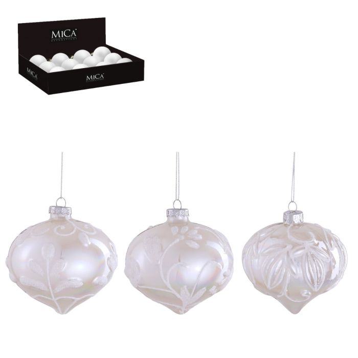 Christmas bauble onion shape with white flowers