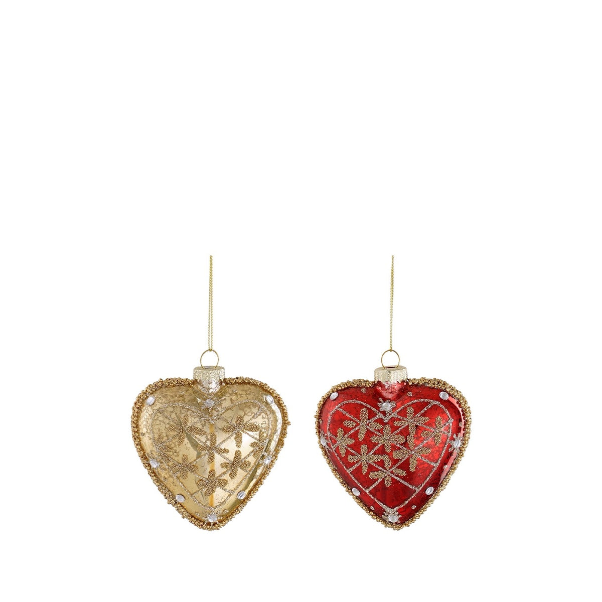 Heart-shaped Christmas bauble with patterned glass decoration