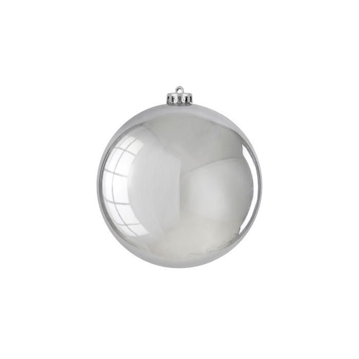 Large Christmas bauble shiny silver 15 cm in diameter