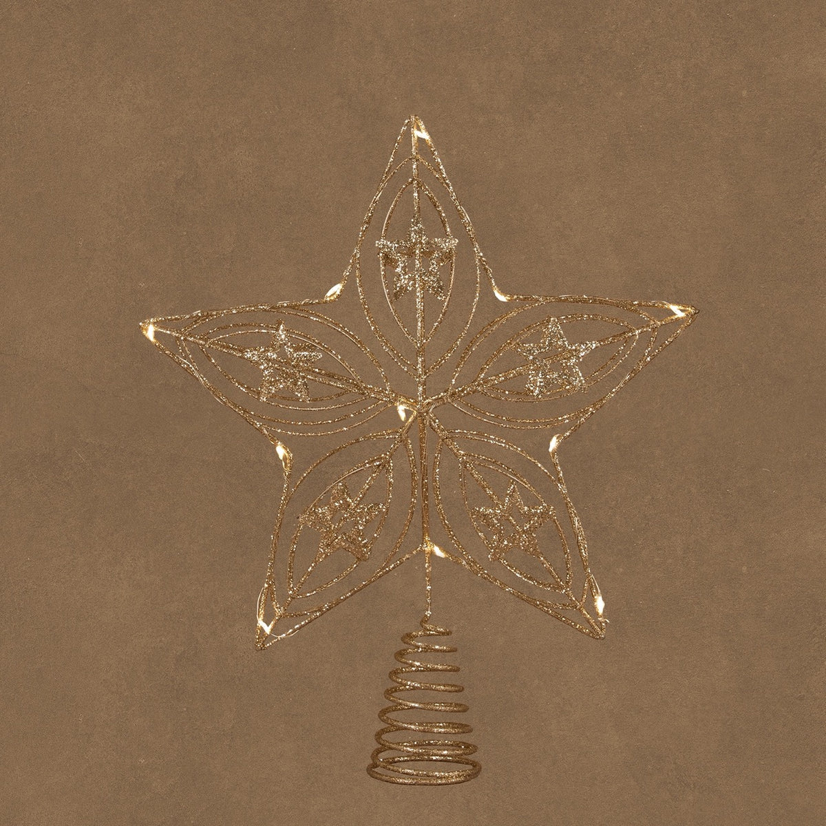 Tree topper star with lights in champagne-colored metal, 30 cm tall, from Luca Lighting