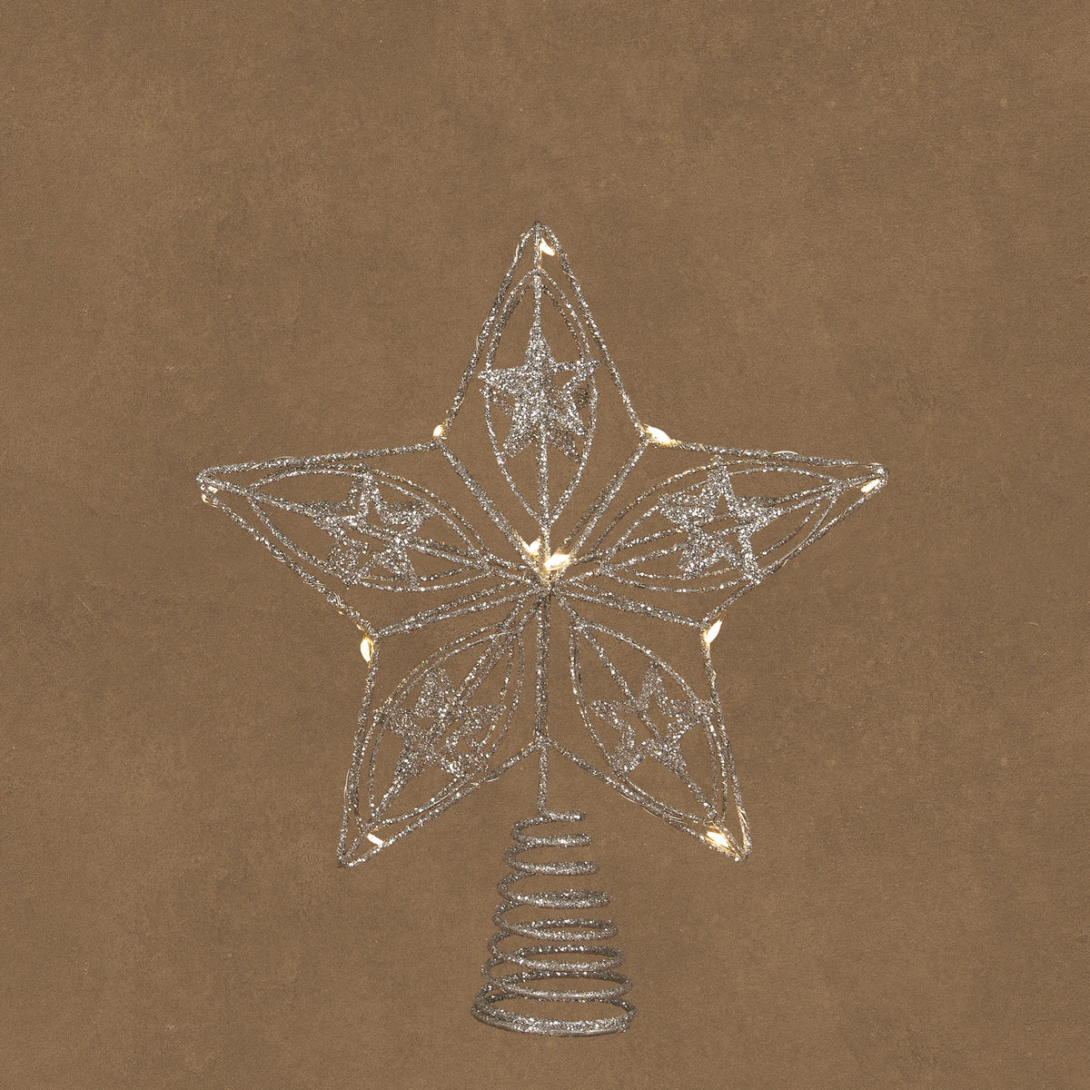 Silver-colored metal star tree topper with light, 25 cm tall, from Luca Lighting