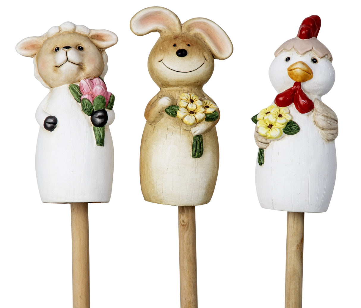 Havekrukkepynt på pind i keramik