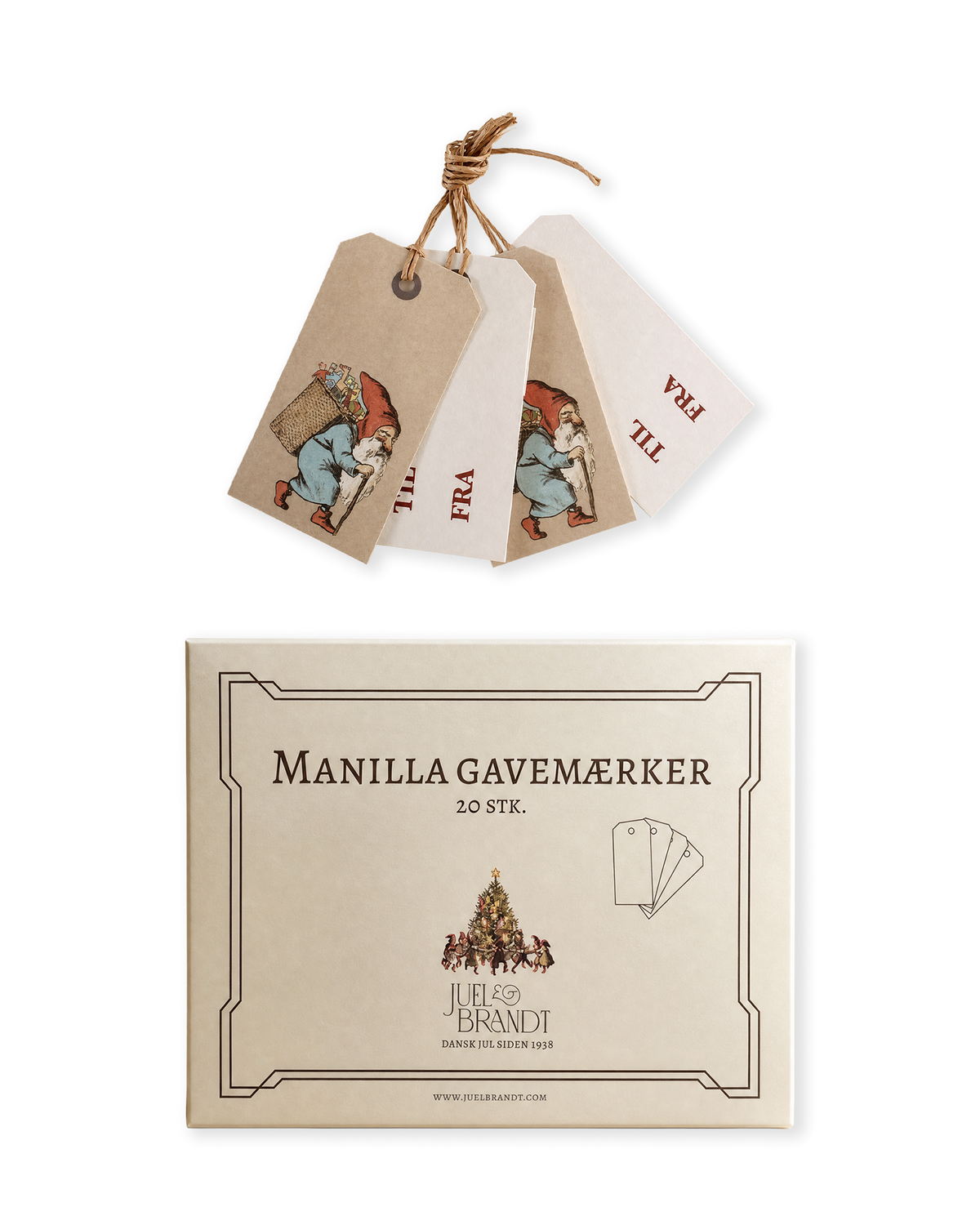 Manila gift tags with classic Christmas illustrations from Juel & Brandt