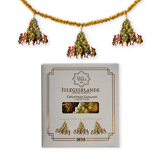 Garland with gold lametta tinsel string featuring 8 vintage-style Christmas trees from Juel & Brandt