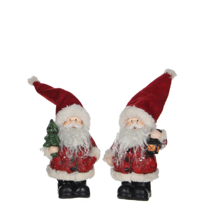 Julemand med langt skæg og snefnug på tøjet. I to varianter med juletræ eller lygte.