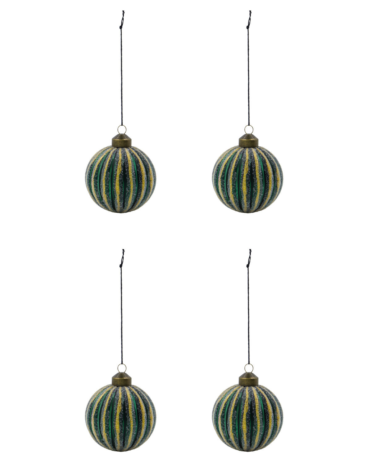 Dark green Christmas baubles with frosted stripes, 4-pack, 8 cm diameter, from house Doctor