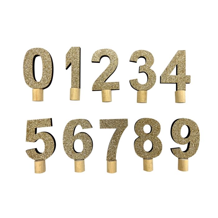 Tal i træ med glitter til lysestager