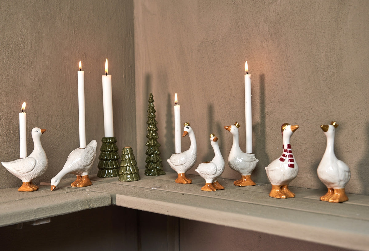 Ceramic candle holders shaped like geese for candles from Speedtsberg