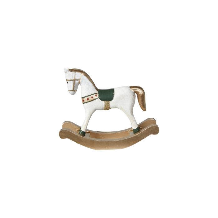 Gyngehest i træ 11 cm høj offwhite /grøn