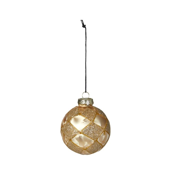 Julekugle i glas med mønster i guld/champagne 8 cm i dia fra Speedtsberg.