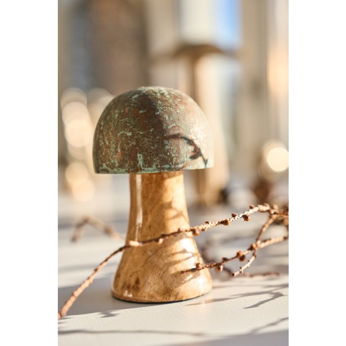 Svamp i træ og metal 13 cm høj