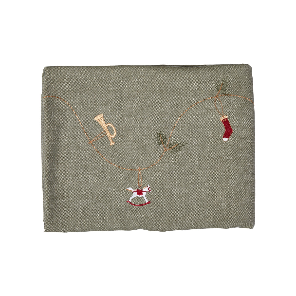 Embroidered Christmas tablecloth, 140 x 360 cm, gray-green cotton from Speedtsberg