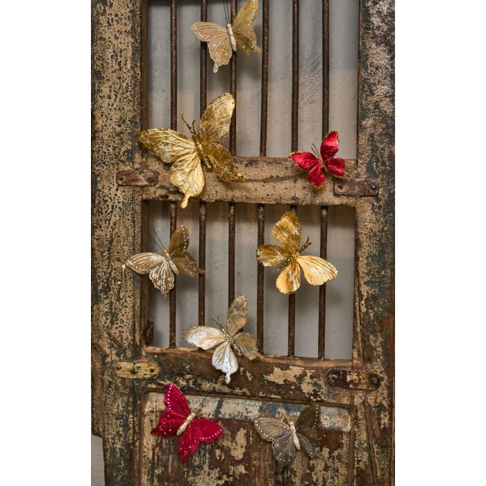 Butterfly with clip 15 cm high red