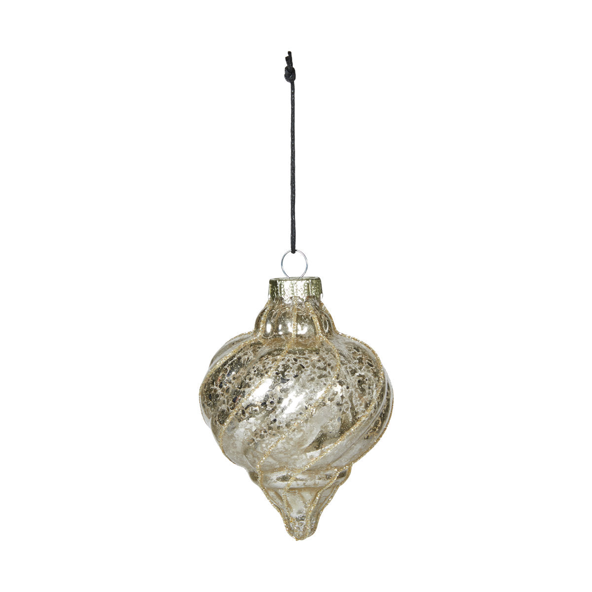Silver Christmas bauble with spiral design and champagne-colored accents from Speedtsberg