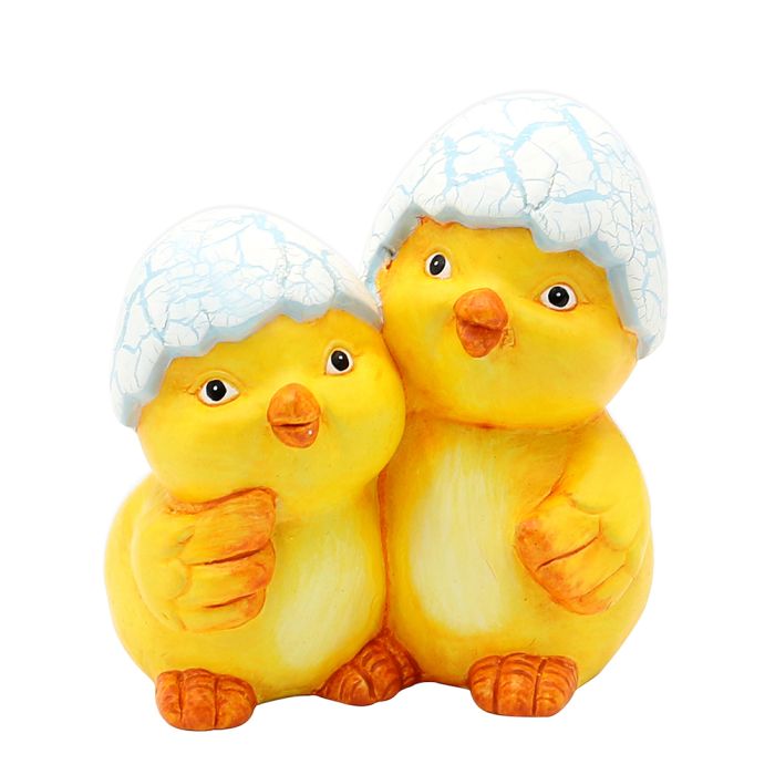 Kyllingepar med æggeskaller på hovedet