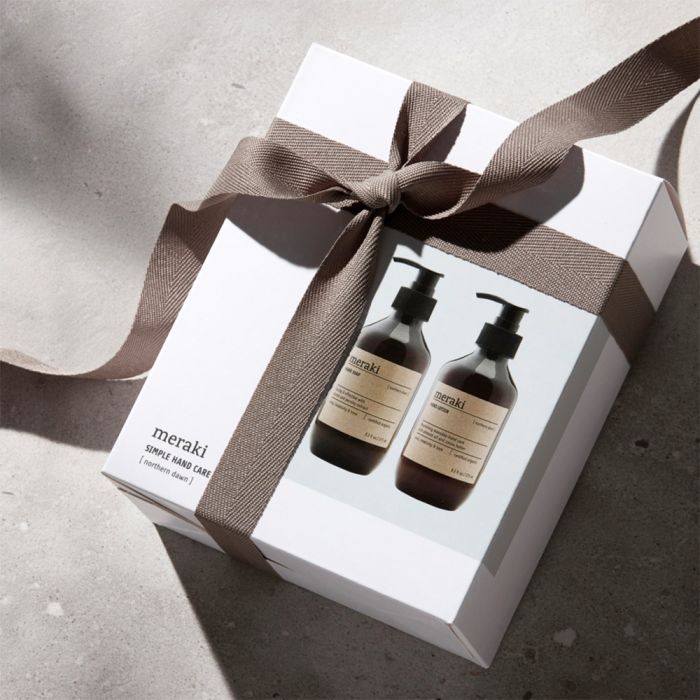 Meraki Gaveæske med håndsæbe og håndlotion med gavebånd om