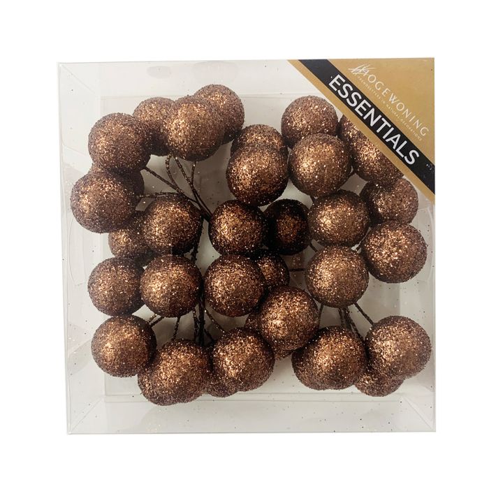 Glitterkugler på wire brune