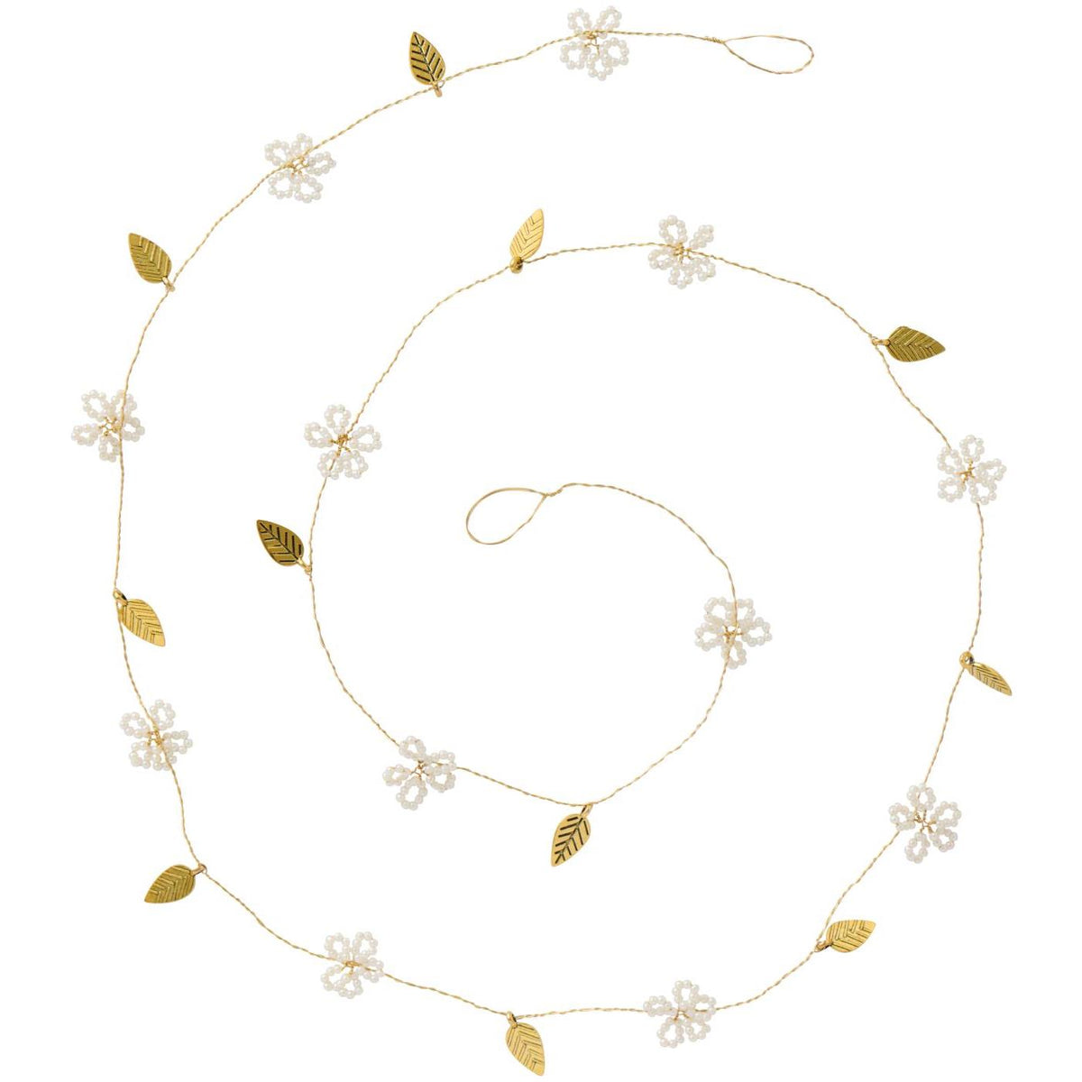 Garland with white beads and gold-colored leaves from Ib Laursen