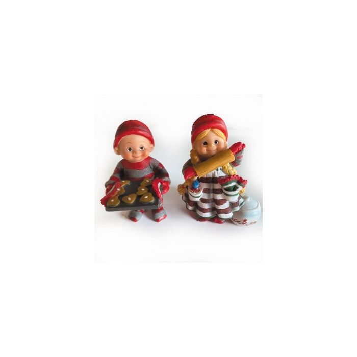 Babynisser fra Pobra med bageplade og kagerulle. Julefigur 6 cm høj