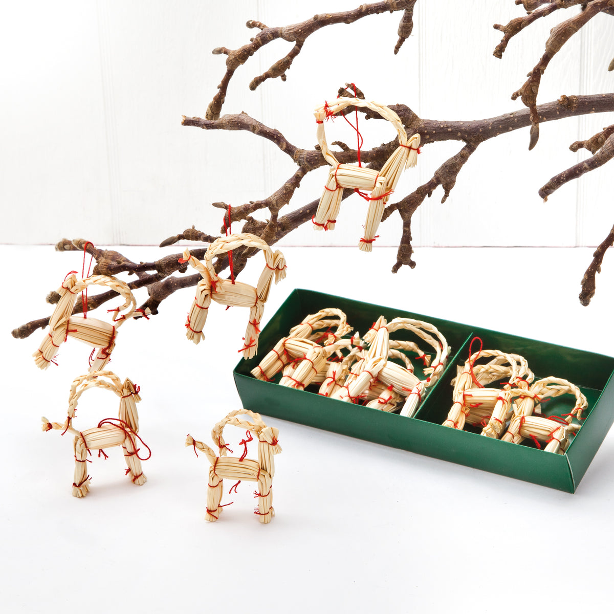 Set of 12 straw goats for hanging