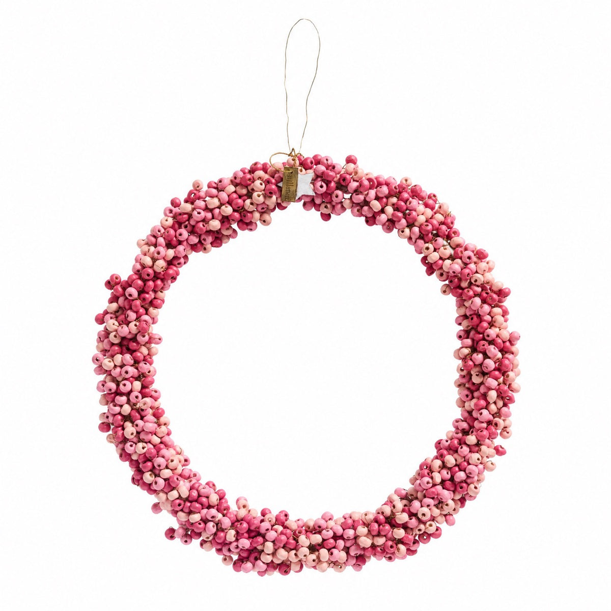 Handmade wreath with wooden beads, 22 cm diameter, pink, from Ib Laursen