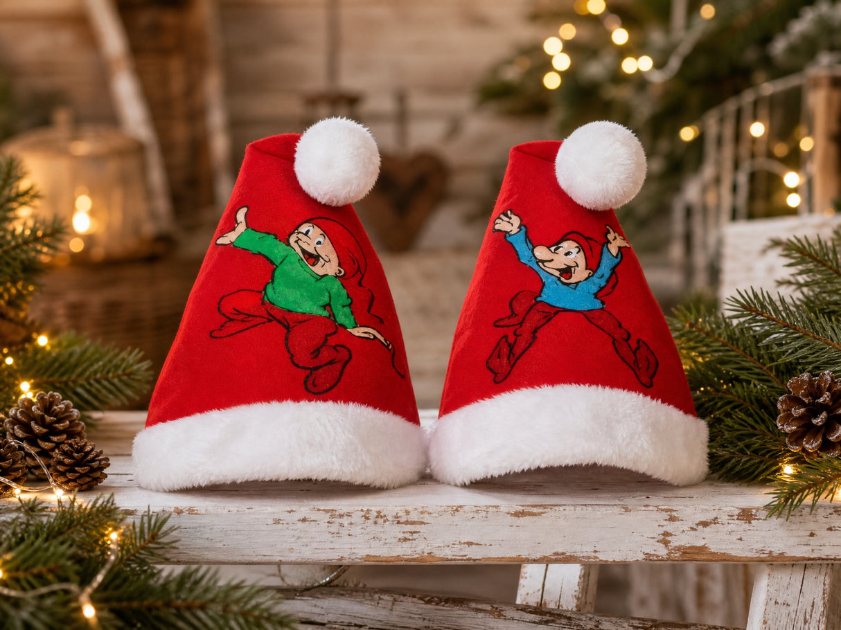 FELT SANTA HAT WITH BRAMMING ELVES