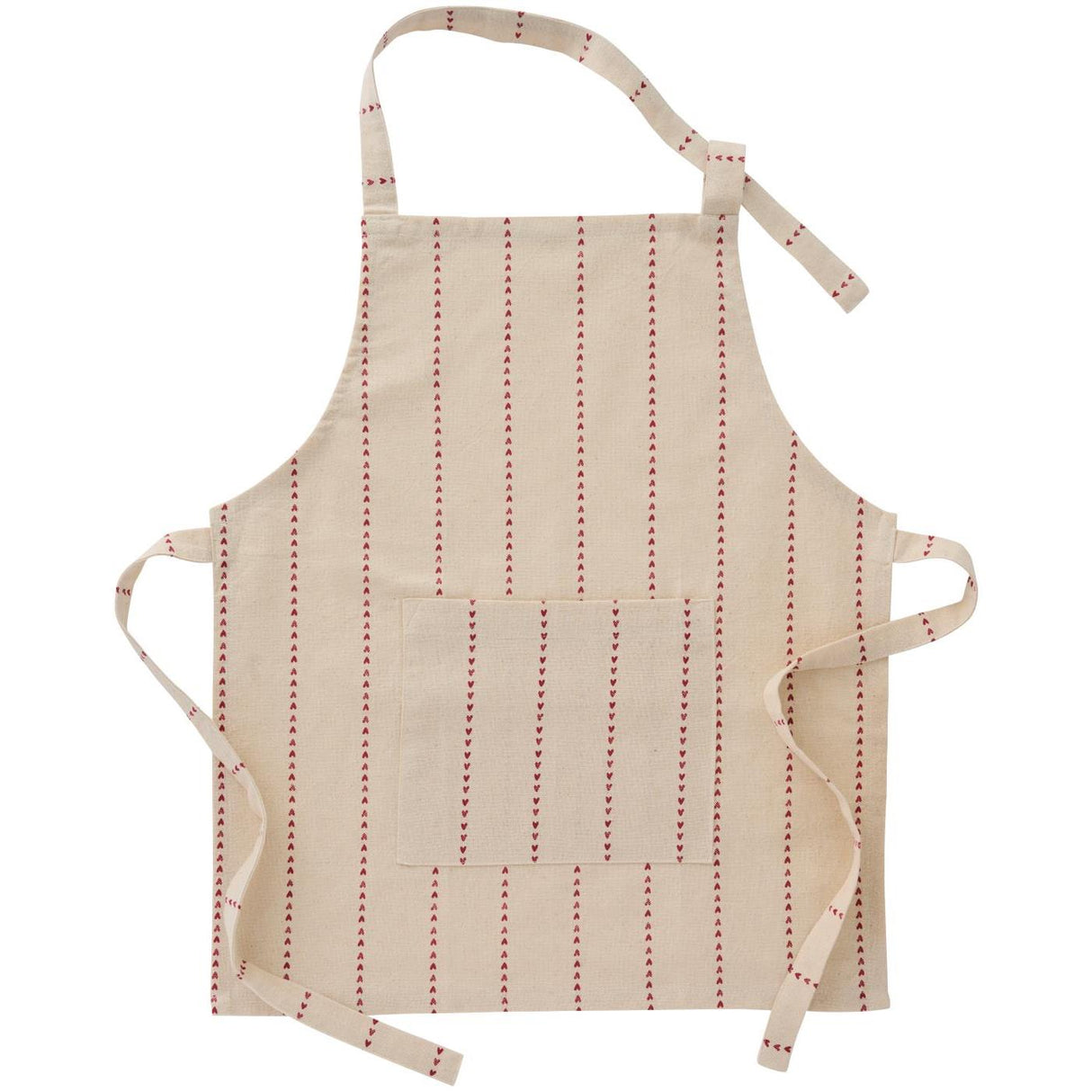Kids' natural apron with red hearts in a row
